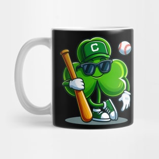 A funny and cute way to celebrate Irish culture and baseball on St. Patty’s day. This graphic shows a shamrock leaf character playing baseball with a smile Mug